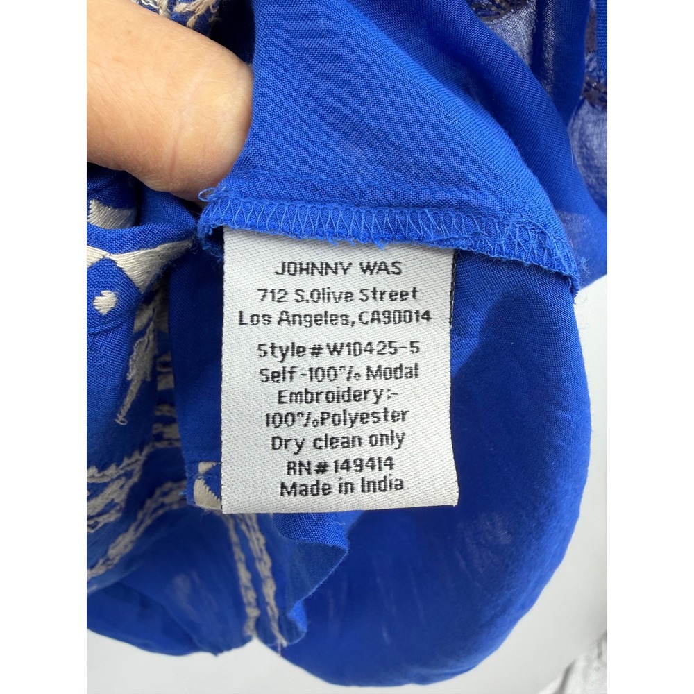 Johnny Was Workshop scalloped Embroidered Blouse Women M Blue Button Front Modal - Picture 6 of 7